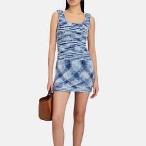 STAUD Mini Gardenia Dress Dusk Blue Marl Knit White Sz S NWT $275 {N48}